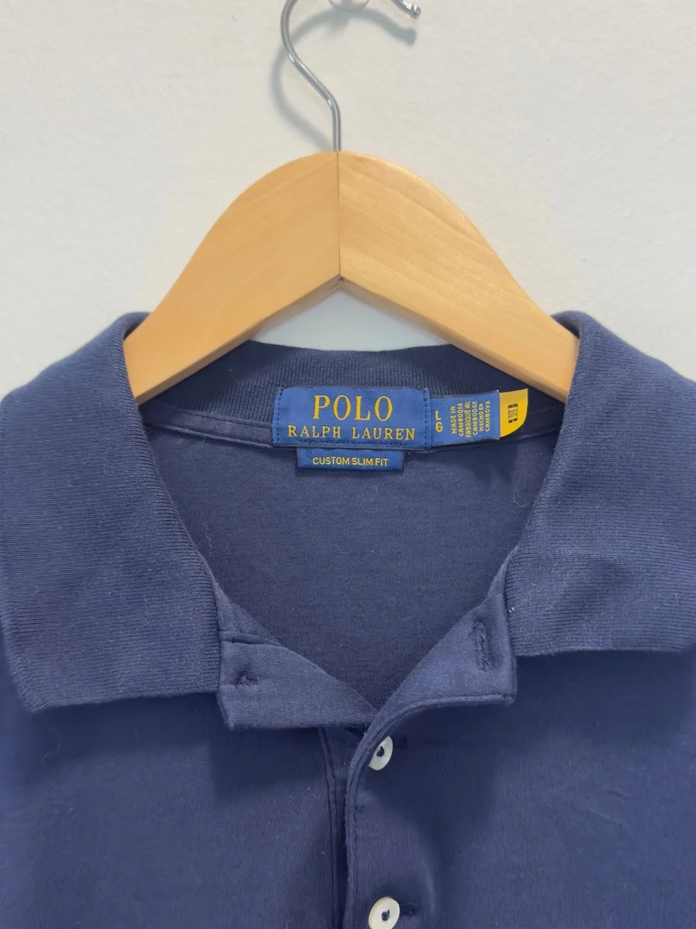 Ralph Lauren Slim Fit Soft Cotton Navy Polo with Tan Pony Embroidery L